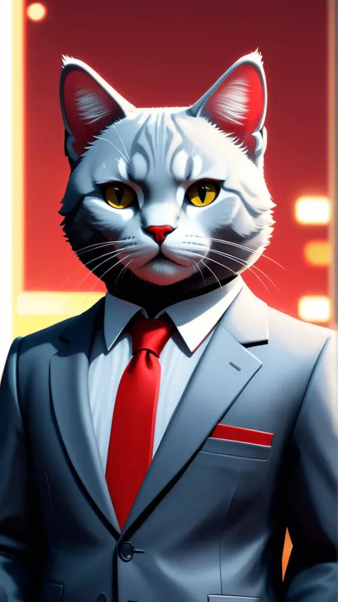 <lora:NESStyleXL:1>NESStylecat in a suit in a GTA 5 loading screen, concept art by Anthony McBain, trending in artstation, artstationHD, artstationHQ, NES-inspired, gray plastic, red plastic, 24mm, (analog, cinematic, film grain:1.3), Bokeh DOF, (Masterpie...