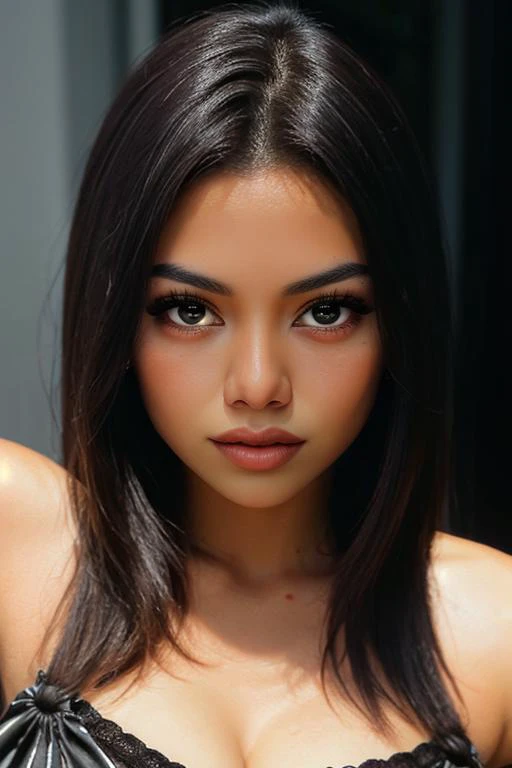 a close up of a woman with long hair wearing a black top