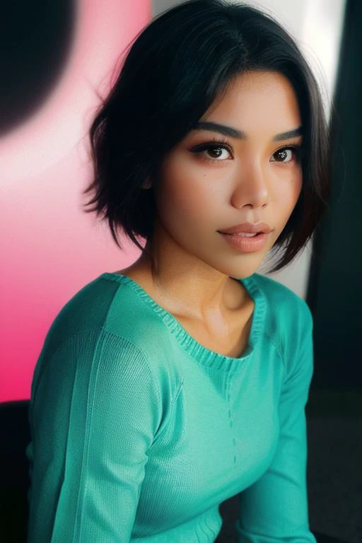 a close up of a woman with a green sweater on