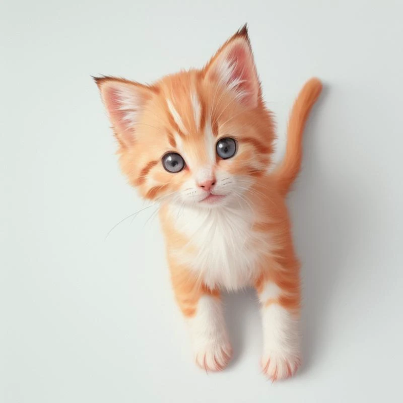 a cute kitten, top down view, simple background,