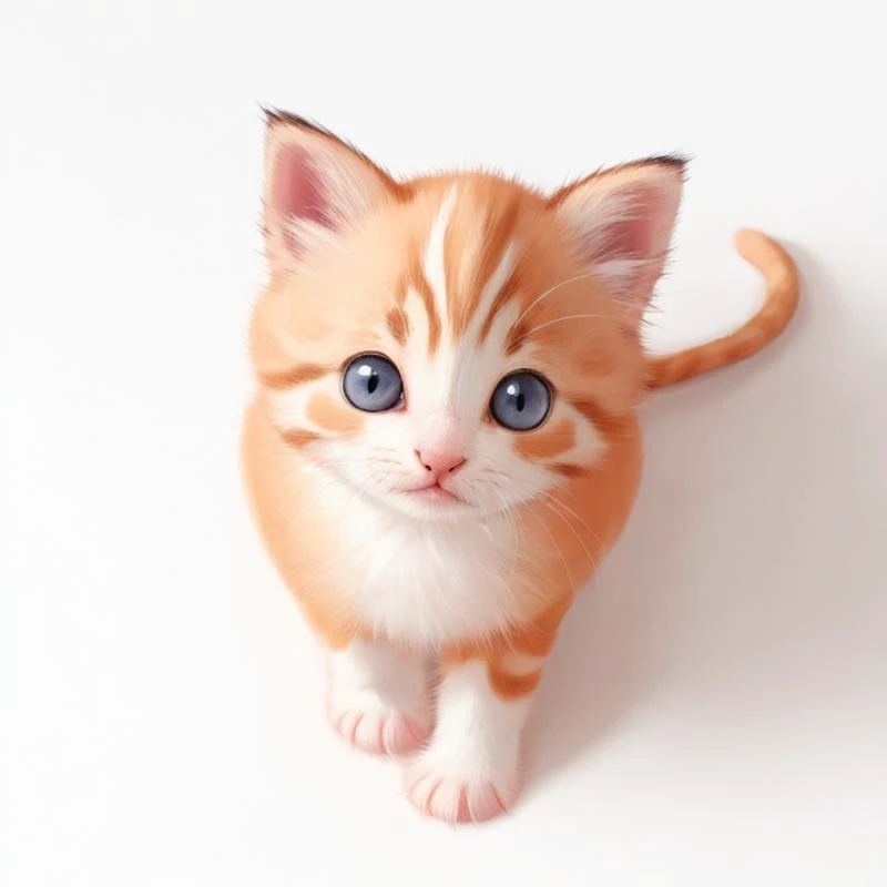 a cute kitten, top down view, simple background,