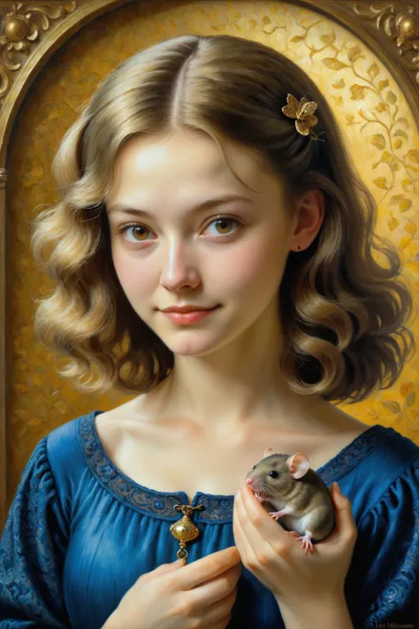 by Victor Nizovtsev and Lois van Baarlein the style of Georgina Goodwin, cute 18 year old woman and her pet mouse, oil painting <lora:oil_painting_envy_anime:0.60>, by  Leiji Matsumoto  and  Mark Briscoe   <lora:more_art:0.30><lora:clothing_slider:2.00><lo...