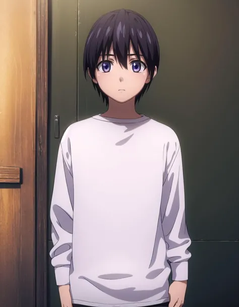 elfenliedkouta, <lora:elfen lied kouta s1-lora-nochekaiser:1>,
kouta, (purple eyes:1.1), black hair, male focus,
BREAK shirt, long sleeves, white shirt, short sleeves, open clothes, pants,
BREAK indoors,
BREAK looking at viewer, (cowboy shot:1.5),
BREAK <l...