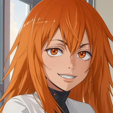 RAW photo, (high detailed skin, detailed eyes:1.1), intricate details, best quality, 8k uhd, soft lighting, maki_gamou_donttoywithmemissnagatoro, long hair, orange hair, brown eyes, smile, orange eyes <lora:maki_gamou_donttoywithmemissnagatoro:0.7>