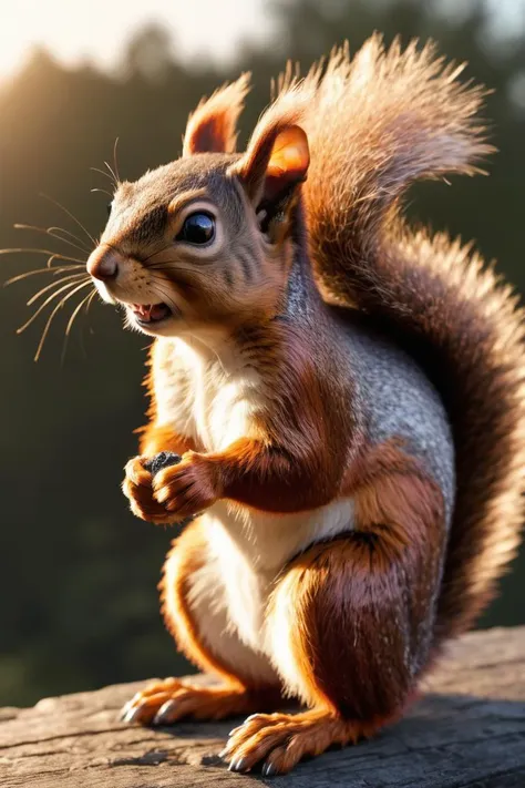 a close up of a squirrel on a rock with its paws up