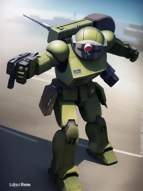 a close up of a green and black robot with a gun