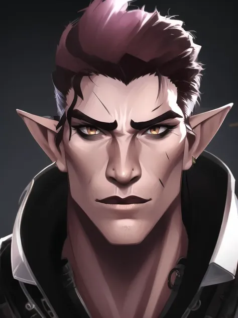 man, dilf, scar, pointy ears, portrait, high quailty, dynamic pose