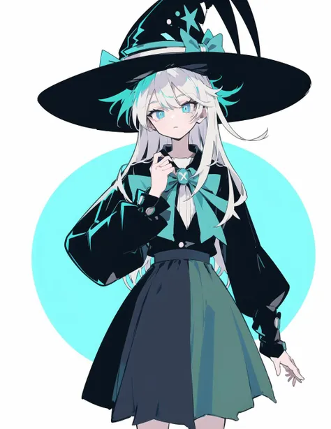 a drawing of a woman in a witch hat and dress