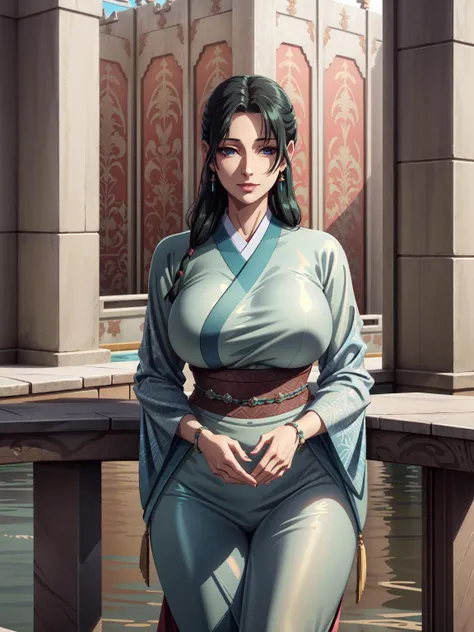 (masterpiece:1.2, best quality:1.1, highres,absurdres, high quality),(photorealistic:1.1),reflected light, colorful,ultra-detailed,8k, ultra hd, super detailed,
long hair, blue eyes,  green hair, twintails,t,  chinese clothes, jewelry,green kimono, looking...