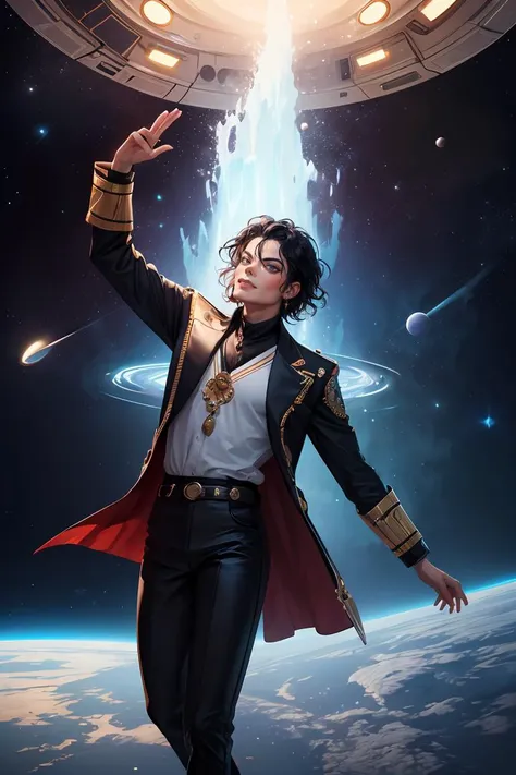 best quality,masterpiece, michael jackson, 1man,male focus, detailed, fantasy, dreamlike, surrealism, super cute, trending on artstation,Space Stage,