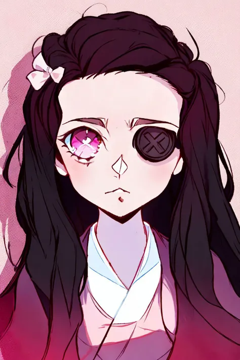 kamado_nezuko <lora:kamado_nezuko_offset:1>, black hair,eyescrl, pink eye,heterochromia,upper body, (by 3meiji: 0.8) <lora:eyescrl-colored:1>