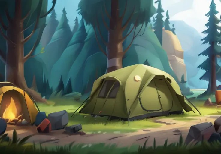 CartoonDigitalStyle, masterpiece, a camping