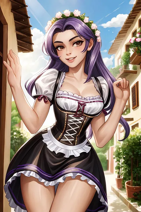 a cartoon image of a woman in a maid outfit posing for a picture