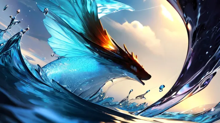 a close up of a dragon with a long tail in the water