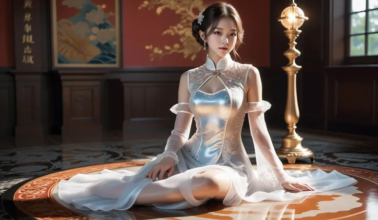 (Best quality,masterpiece,absurdres,ultra realistic:1.4),(Rococo:1.4),(close portrait:1.3),peerlessly beautiful idol, beautiful detailed eyes,(see-through_clothing),(Elegant posture),shine,glowing,sparkling,energy coalescing and vibrating,(dynamic angle,dy...