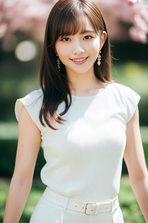 a woman in white dress standing in front of a tree