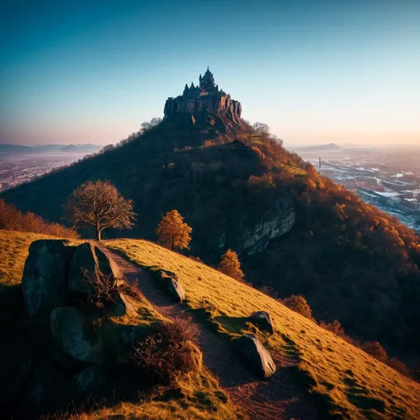 (((on a hill with drachenfels in the background))), volumetric lighting, vibrant colors, 4k epic detailed, shot on kodak, 35mm p...