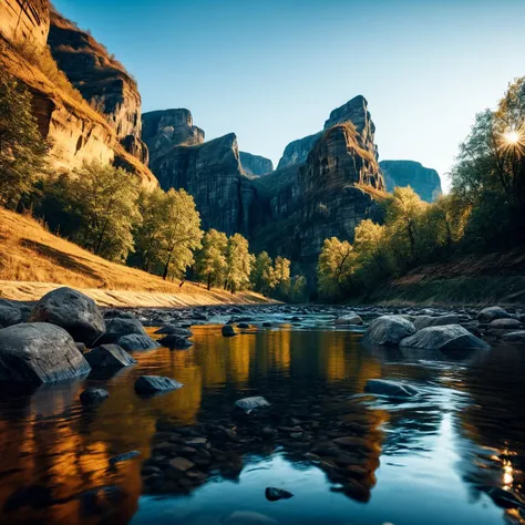 (((by a river with elbe sandstone mountains in the background))), volumetric lighting, vibrant colors, 4k epic detailed, shot on...