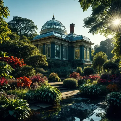 (((in a garden with the kew gardens in the background))), volumetric lighting, vibrant colors, 4k epic detailed, shot on kodak, ...