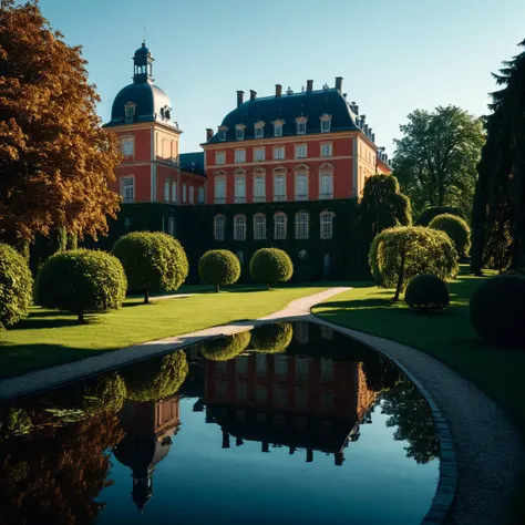 (((in a garden with schwetzingen palace in the background))), volumetric lighting, vibrant colors, 4k epic detailed, shot on kod...