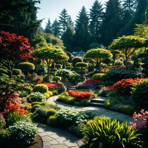 (((in a garden with the butchart gardens in the background))), volumetric lighting, vibrant colors, 4k epic detailed, shot on ko...