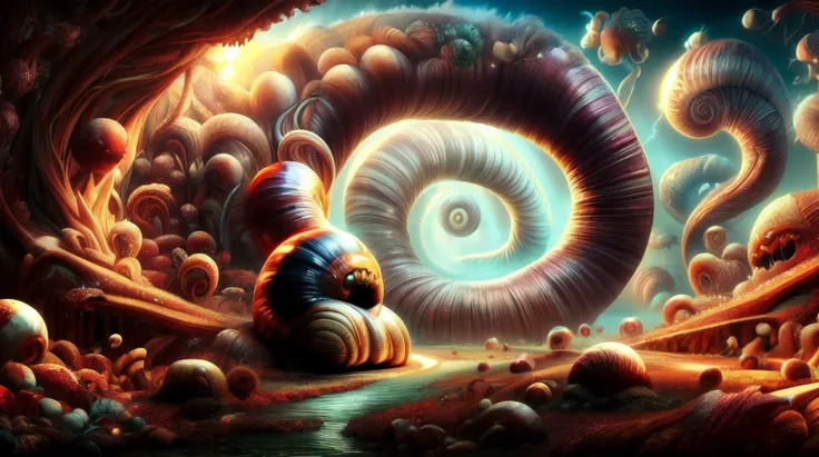 a close up of a snail in a tunnel with a spiral