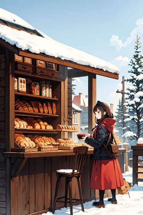 (masterpiece),(best quality:1.6), (ultra-detailed),girl,winter, bakery , tea,detailed background,