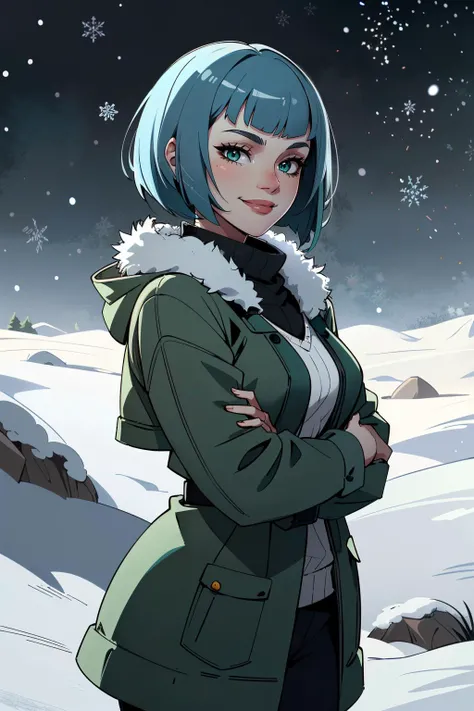 ((ultra detailed, masterpiece, absurdres))
<lora:CyberEvelyn:0.9>
CyberEvelyn, 1girl, blue hair, green eyes, bob cut, in a winter wonderland, cowboy shot, winter clothing, smile