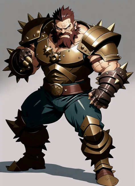 stout dwarf, short, squat, (metal lower jaw, spiked iron jaw, metal beard:1.2), heavy armor, military style, angry expression, furious eyes, mean, (massive spiked gauntlets:1.1) 
(intricately detailed, ink drawing, thick lines, , flat colors, Dungeons and...