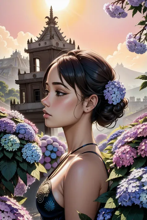 1girl, masterwork Cycles render, best quality, landscape of a Potent Violent ([Ggantija Temples:Mexico City:1]:1.3) from inside of a Napa Valley, insane details, Neon trees with Hydrangea, Sun in the sky, Tranquil, Australian Tonalism, hard light, 50mm, Fu...