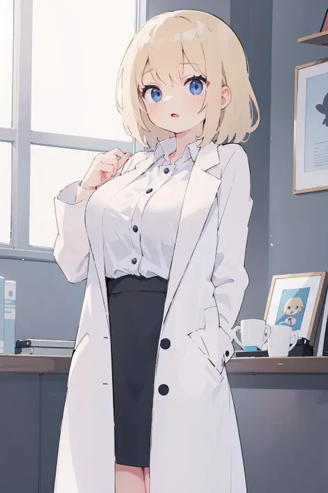 best quality, 1girl, albert einstein, big breasts, labcoat,