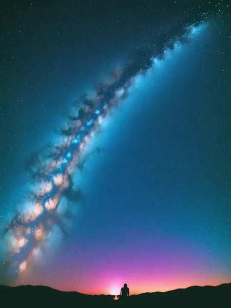 a person standing on a hill looking at the milky