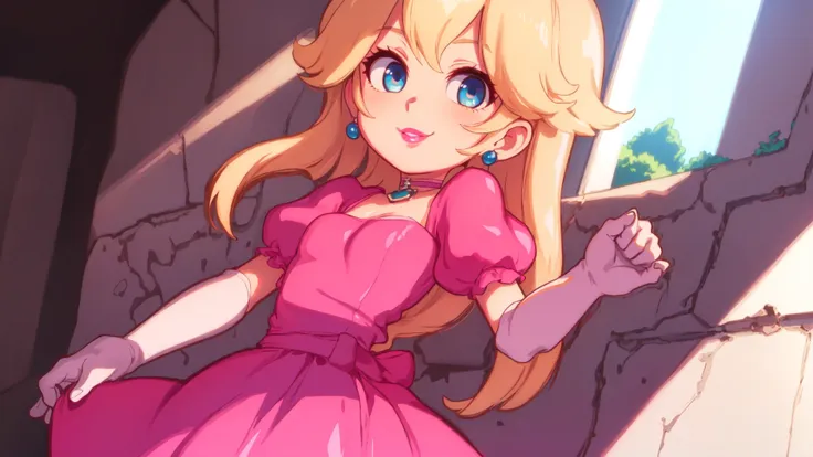 a close up of a cartoon girl in a pink dress