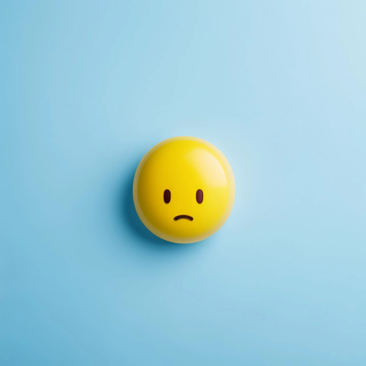 a yellow smiley face with a sad expression on a blue background