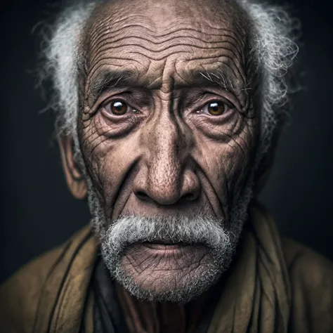 an old man with a beard and a mustache looks at the camera