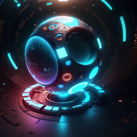 a futuristic sphere with glowing lights and a circular object