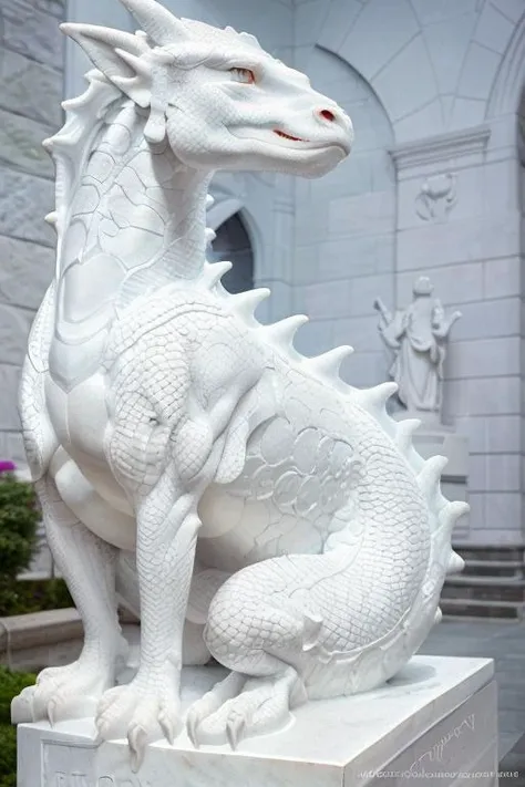 photo of a dragon, a dragon as a (white_statue,stone_statue:1.3), wearing armor, on a pedestal, modelshoot style, photo of the most beautiful artwork in the world, High Detail, Sharp focus,in the middle of a square, full body, (closeup),   <lora:stone_stat...