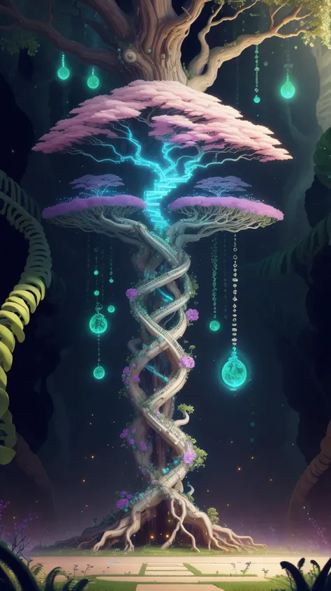 <lora:ScienceDNAStyle:1>ScienceDNAStyle an alien garden with floating flowers and a telepathic tree, (Masterpiece:1.3) (best quality:1.2) (high quality:1.1)