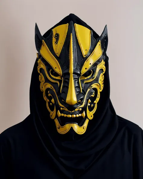 a close up of a person wearing a mask with a hood