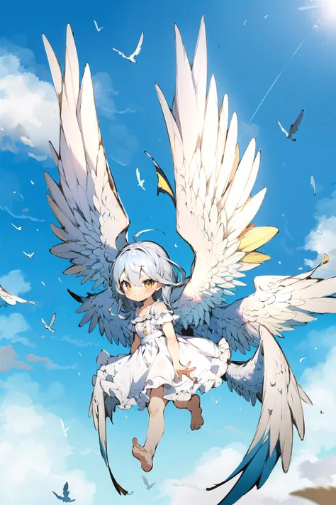 anime girl flying in the sky with a large white bird