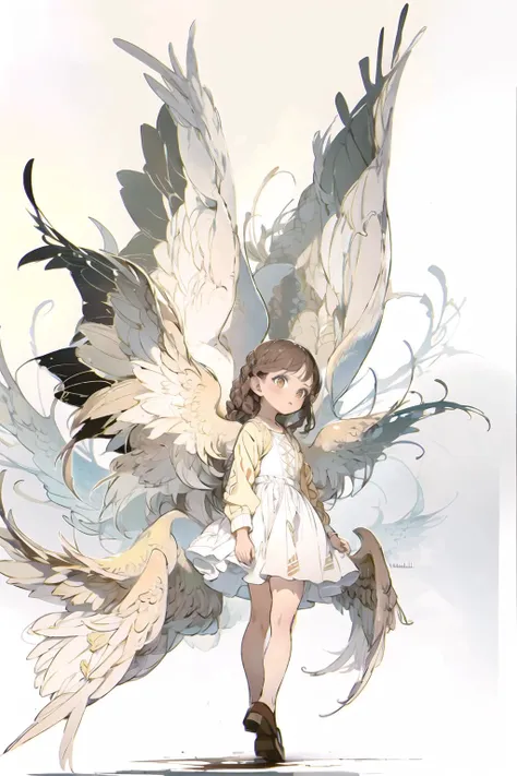 anime - style illustration of a girl with wings and a bird