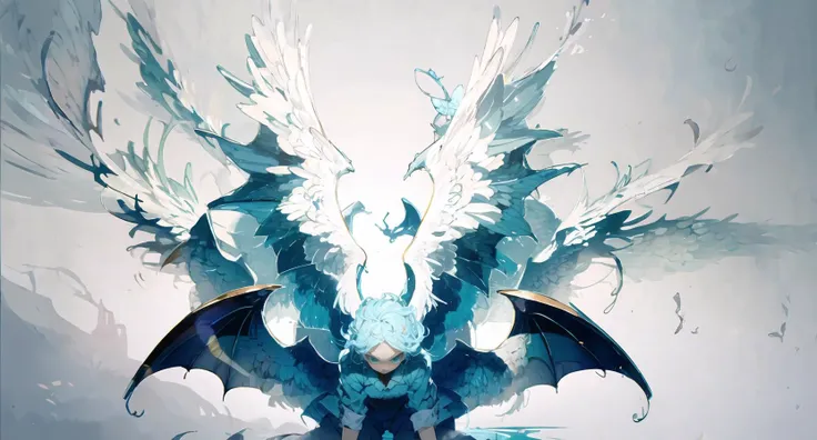 anime character with wings and a blue outfit on