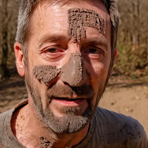 arafed man with mud on his face and a mustache