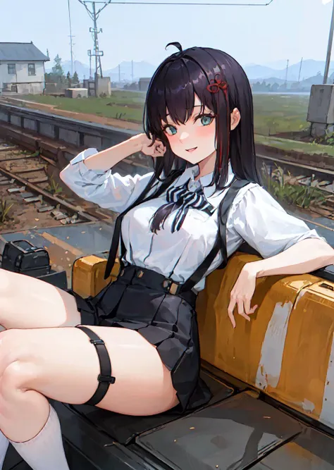 masterpiece, best quality, best artist, 4k wallpaper, 1girl, tougou hifumi, long hair, seductive,  (Footwear pants :1.5),  (happy:1.4), (straddling:1.5), (ocean:1.4), large breasts, wide hips, thick thighs, skindentation, looking at viewer, solo <lora:Pers...