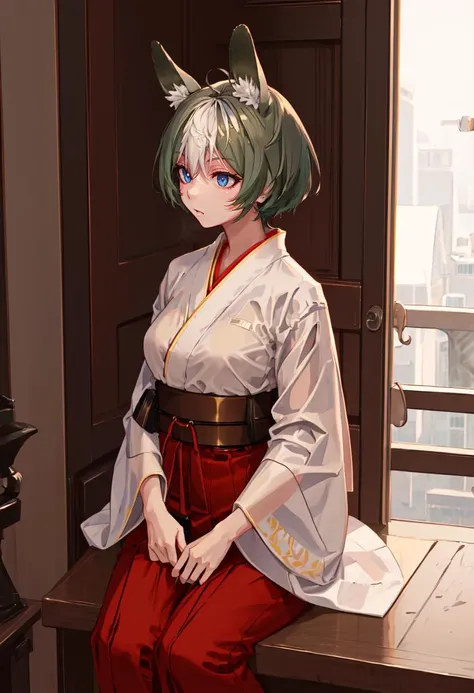 best quality, masterpiece, highres, solo, (proviso_arknights:1.10), (white kimono:1.35), (red hakama:1.35), (wide sleeves:1.20), 14 <lora:proviso_arknights:0.80>