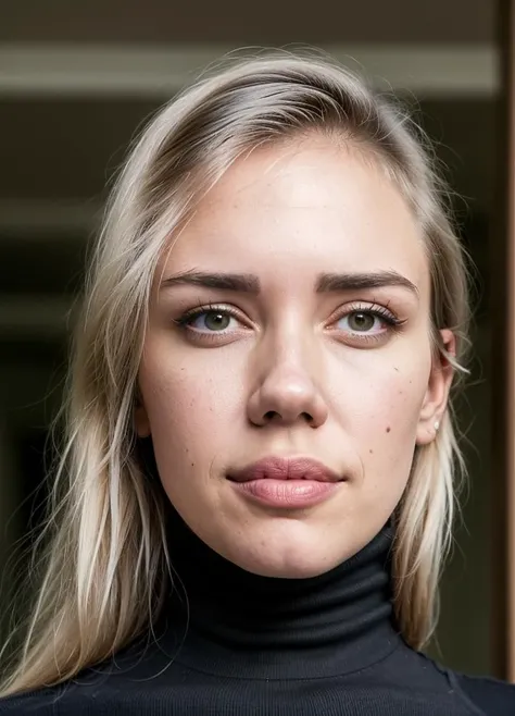 A stunning intricate color close up portrait of (alanahpearce-ti:1) , wearing black turtleneck, epic character composition, sharp focus, natural lighting, subsurface scattering, f2, 35mm, film grain, , by Andreas Gursky