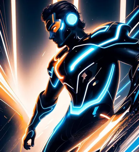 a style, a man,<hypernet:styltok:0.7> splash art, oil painting, (gloss), tron style, running (detailed skin:1.3), (intricate det...