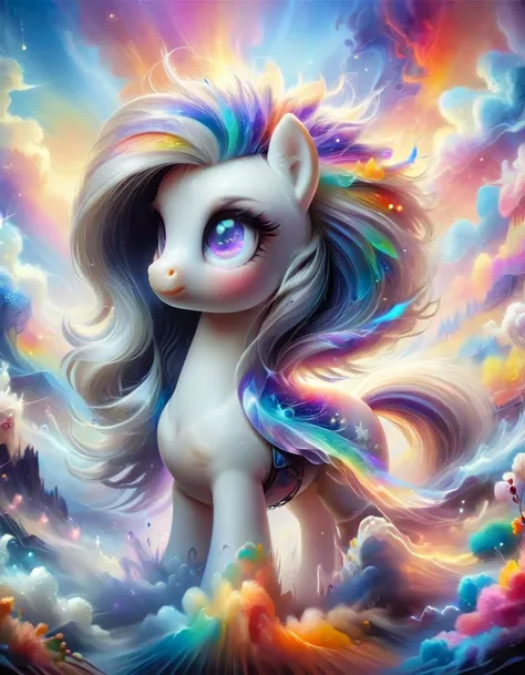 a painting of a rainbow pony with long hair and a rainbow mane