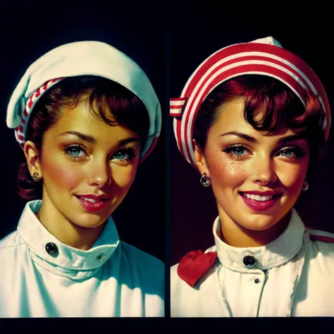 two women in uniforms are posing for a picture together