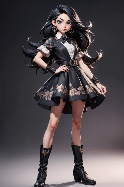 3d,  a woman in a black dress and a white collared shirt and black boots is posing for a magazine cover, Ayami Kojima, long black hair, a colorized photo, arabesque
masterpiece, best quality, intricate detail
<lora:add_sharpness:1.0><lora:add_sharpness:1.0...